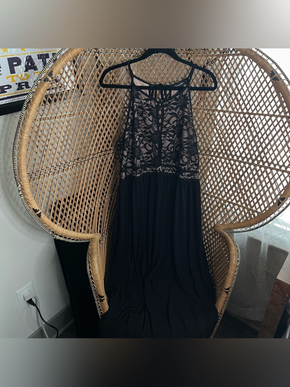 Candalite Black Lace Overlay Halter Maxi Dress